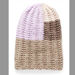 About The Tower merino wool blend brown and lilac unisex wide rib tuque NWT